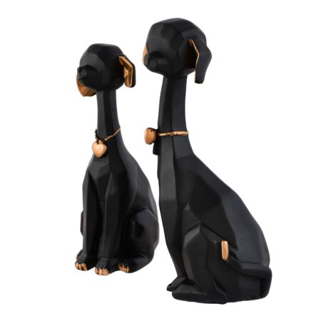 Black Golden Set of 2 Cute Dog Statues